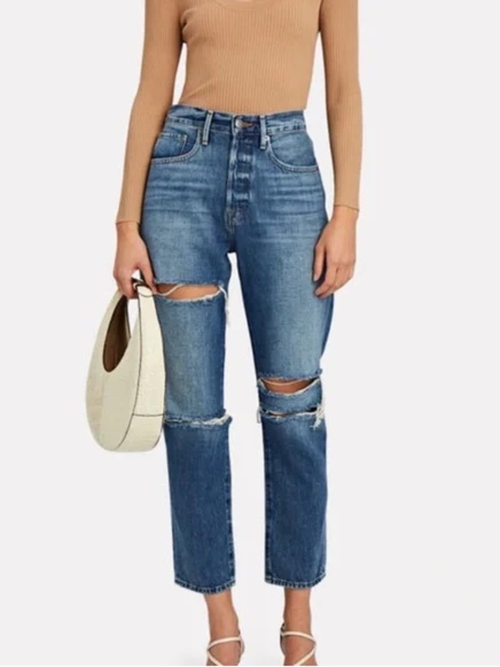 FRAME Le Original Distressed Straight Ankle Jean In Whitmore Slash